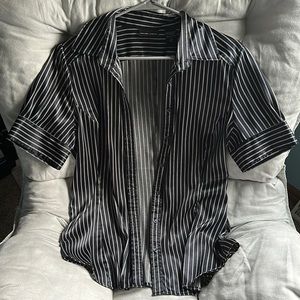 Silky striped navy button up